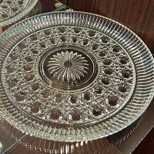 Federal Glass Button and Cane Cake Plate 11" Diameter 1" Height